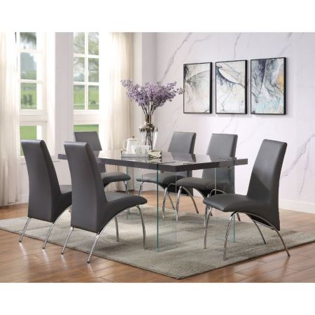 ACME Noland Dining Table Gray High Gloss & Clear Glass