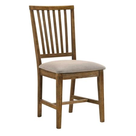 ACME Wallace II Side Chair (Set-2) Tan Linen & Weathered Oak Finish