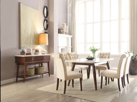 ACME Gasha Dining Table White Marble Top & Walnut Finish