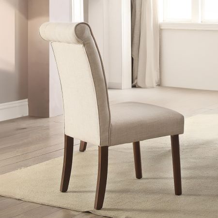 ACME Gasha Side Chair (Set-2) Beige Linen & Walnut Finish