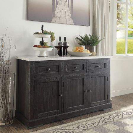 ACME Nolan Server White Marble Top & Salvage Dark Oak Finish