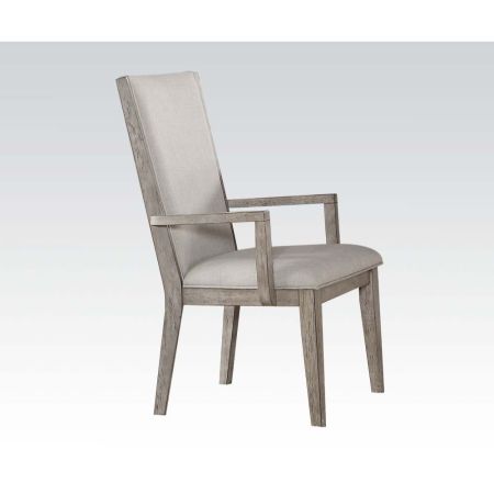 ACME Rocky Arm Chair (Set-2) Fabric & Gray Oak Finish