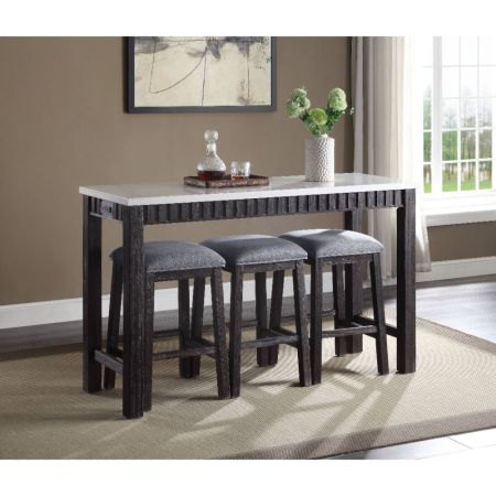 ACME Necalli 4PC Pack Counter Height Table Set Marble Top & Weathered Espresso Finish