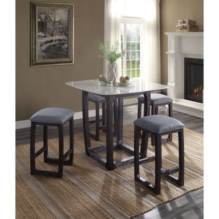 ACME Razo Counter Height Table W/Marble Top Marble Top & Weathered Espresso Finish