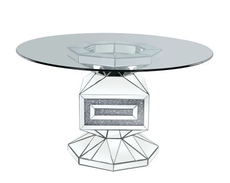 ACME Noralie Dining Table Clear Glass Mirrored & Faux Diamonds