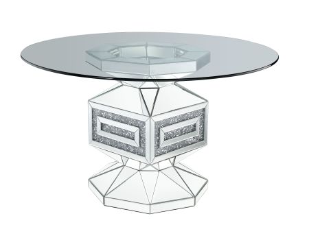 ACME Noralie Dining Table Clear Glass Mirrored & Faux Diamonds