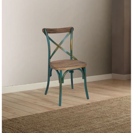 ACME Zaire Side Chair Antique Turquoise & Antique Oak Finish