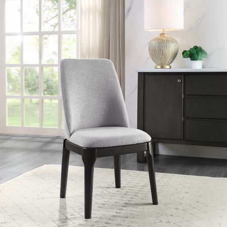 ACME Madan Side Chair (Set-2) Light Gray Linen & Gray Oak Finish