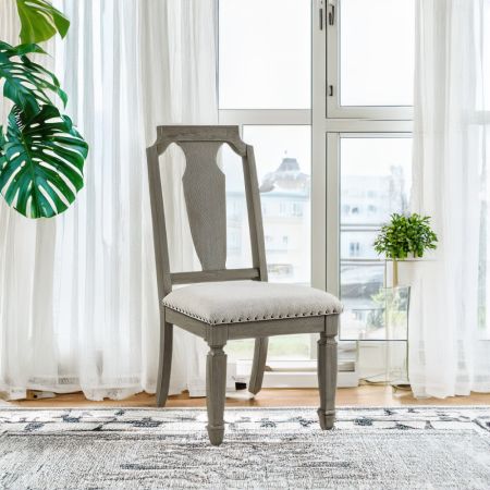 ACME Zumala Side Chair (Set-2) Beige Linen & Weathered Oak Finish