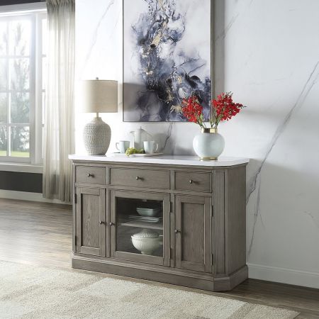 ACME Zumala Server Marble Top & Weathered Oak Finish