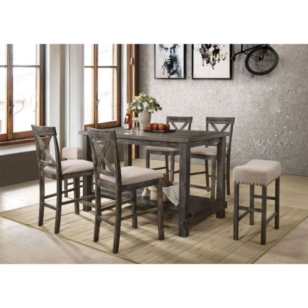 ACME Martha II Counter Height Table Weathered Gray Finish