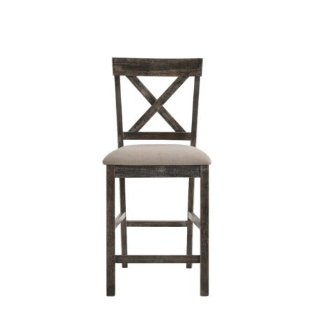 ACME Martha II Counter Height Chair (Set-2) Tan Linen & Weathered Gray Finish