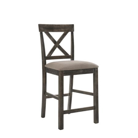 ACME Martha II Counter Height Chair (Set-2) Tan Linen & Weathered Gray Finish