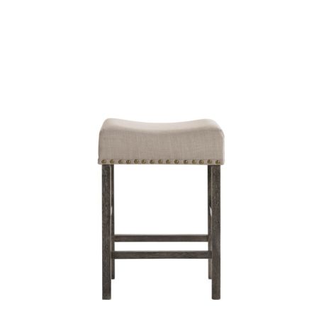 ACME Martha II Counter Height Stool (Set-2) Tan Linen & Weathered Gray Finish