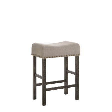 ACME Martha II Counter Height Stool (Set-2) Tan Linen & Weathered Gray Finish