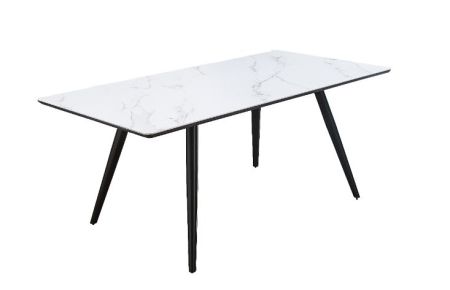 ACME Caspian Dining Table White Printed Faux Marble Top & Black Finish