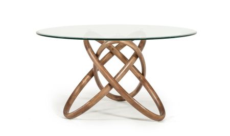 Modrest Mason Modern Round Glass & Walnut Dining Table