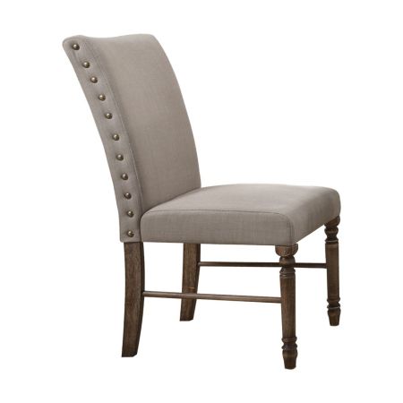 ACME Leventis Side Chair (Set-2) Cream Linen & Weathered Oak Finish