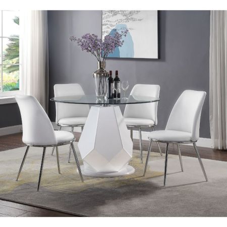 ACME Weizor Side Chair (Set-2) White Synthetic Leather & Chrome Finish