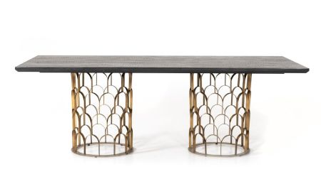 Modrest Natalie Modern Black Acacia & Antique Brass Dining Table