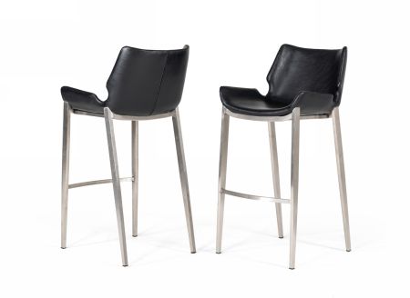 Modrest Dave - Modern Black Eco-Leather Bar Stool (Set of 2)