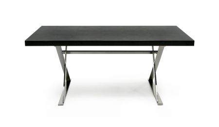 A&X Xavier - Modern Black Crocodile + Stainless Steel Dining Table