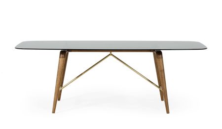 Modrest Kipling - Modern Smoked Glass & Walnut Large Dining Table