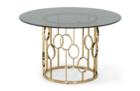 Modrest Filbert - Modern Smoked Glass & Champagne Gold Dining Table