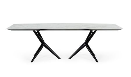 Modrest Stetson - Modern White Ceramic & Smoked Ash Dining Table