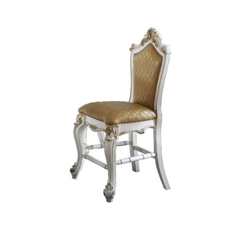 ACME Picardy Counter Height Chair (Set-2) Butterscotch Synthetic Leather & Antique Pearl Finish