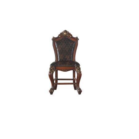 ACME Picardy Counter Height Chair (Set-2) Chocolate Synthetic Leather & Honey Oak Finish