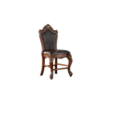 ACME Picardy Counter Height Chair (Set-2) Chocolate Synthetic Leather & Honey Oak Finish