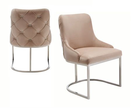 Modrest Daria - Modern Beige Velvet and Stainless Steel Dining Chair Set of 2 