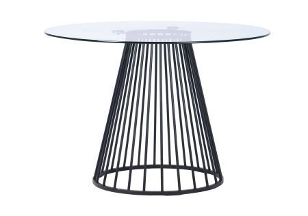 Modrest Holly - Modern Round Clear Glass and Black Dining Table