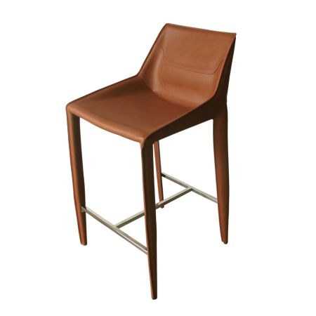 Modrest Halo - Modern Cognac Saddle Leather Counter Stool