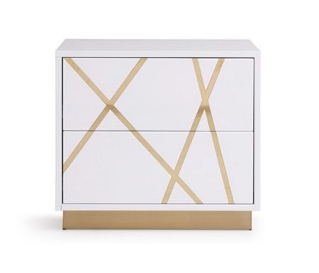 Modrest Nixa Modern Wide White and Gold Nightstand