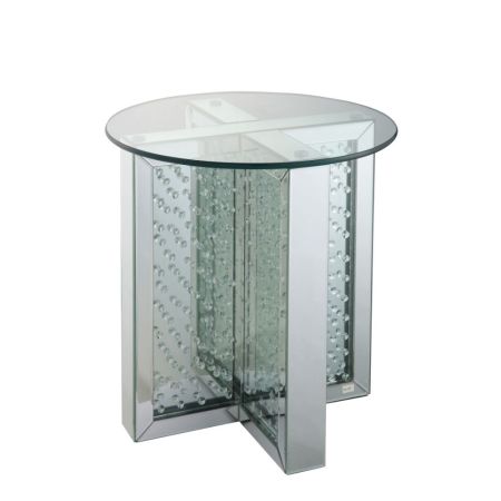 ACME Nysa End Table Mirrored & Faux Crystals