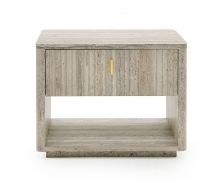 Nova Domus Roma - Modern Faux Travertine + Gold Nightstand