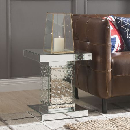 ACME Nysa End Table Mirrored & Faux Crystals