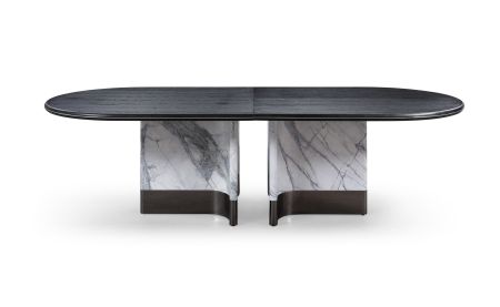 Modrest Renfew - Modern Black Oak + Faux Marble Oval Dining Table