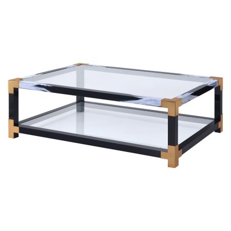 ACME Lafty Coffee Table Clear Glass & White Brushed Finish