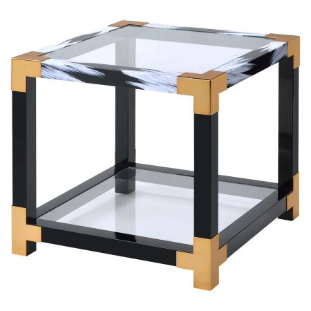 ACME Lafty End Table Clear Glass & White Brushed Finish