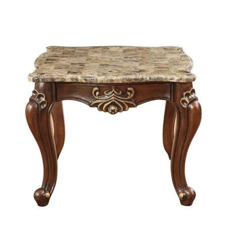 ACME Shalisa End Table Marble Top & Walnut Finish