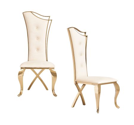 Modrest Bonnie - Modern Beige Velvet & Champagne Gold Dining Chair (Set of 2)