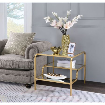 ACME Astrid End Table Mirrored & Gold Finish