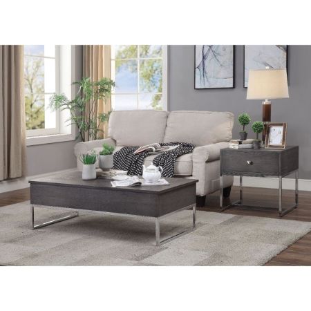 ACME Iban Coffee Table W/Lift Top Gray Oak & Chrome Finish