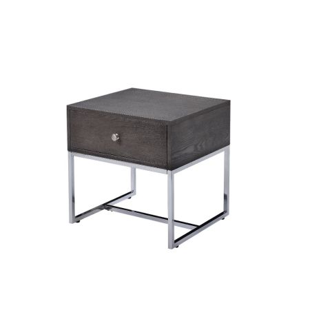 ACME Iban End Table Gray Oak & Chrome Finish