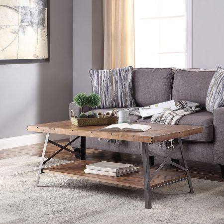 ACME Ikram Coffee Table Weathered Oak & Sandy Black Finish