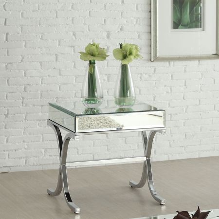 ACME Yuri End Table Mirrored & Chrome Finish