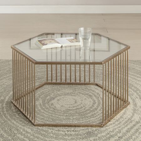 ACME Oaklie Coffee Table Clear Glass & Champagne Finish